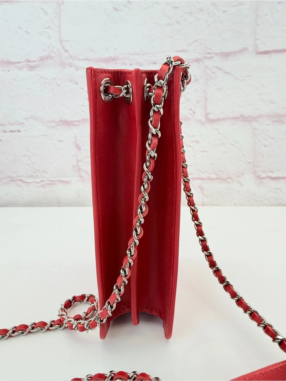 CHANEL Red Patent Leather Chain Phone Bag